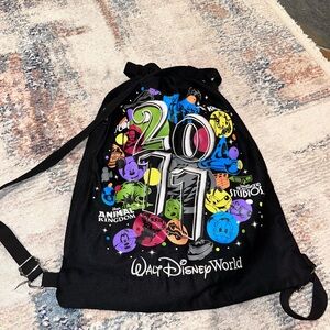 Disney Black Drawstring Backpack with Colorful Characters